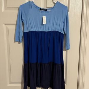 New York & Company Blue Tiered Casual Dress